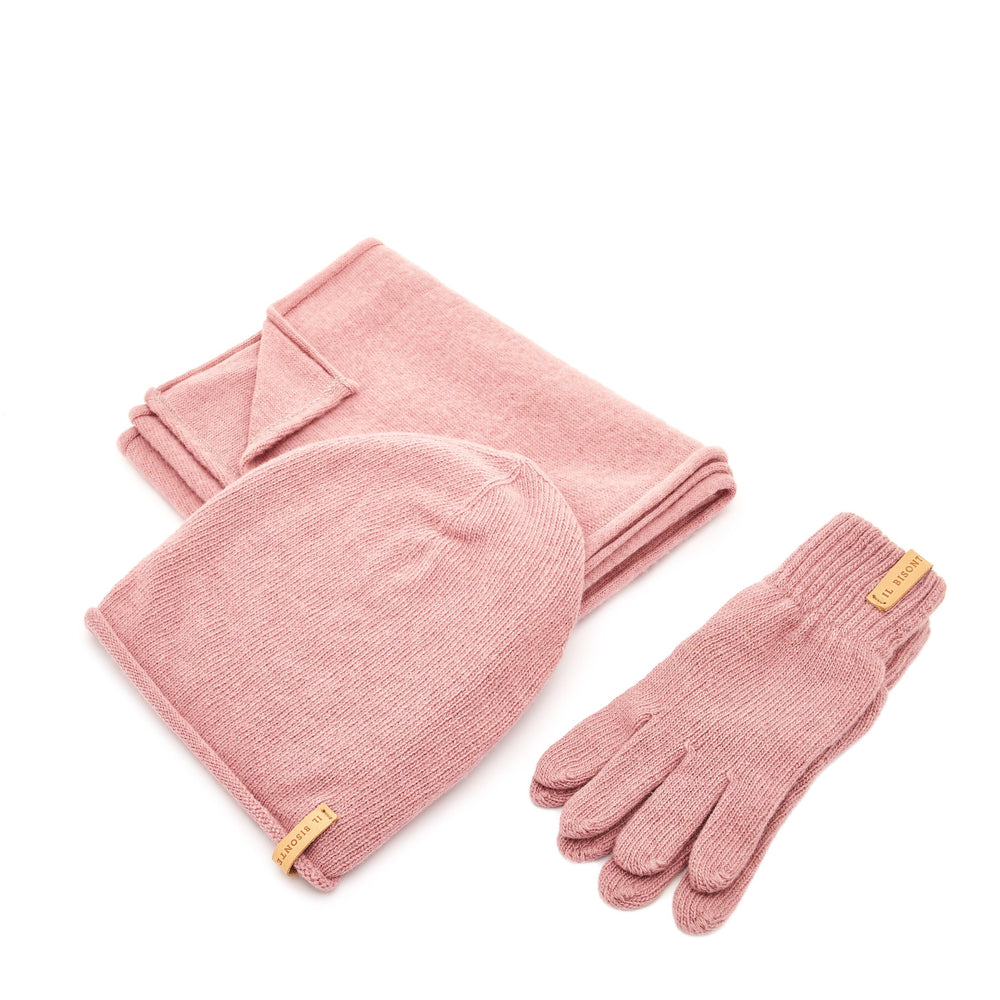Opera | Écharpe, bonnet et gants pour femme en laine couleur cipria