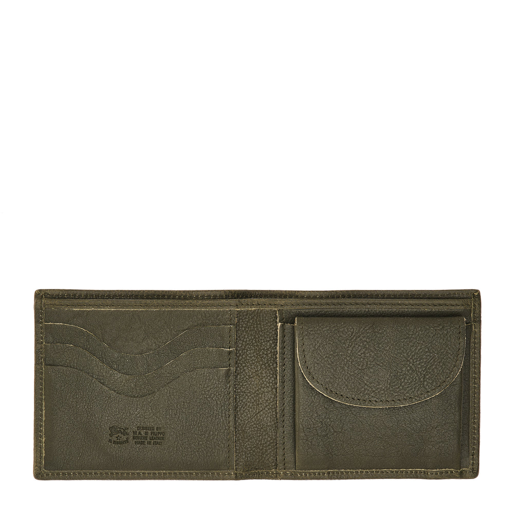 Men's bi-fold wallet in vintage leather color forest