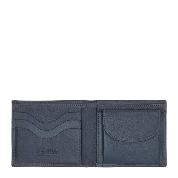 Men's bi-fold wallet in leather color blue