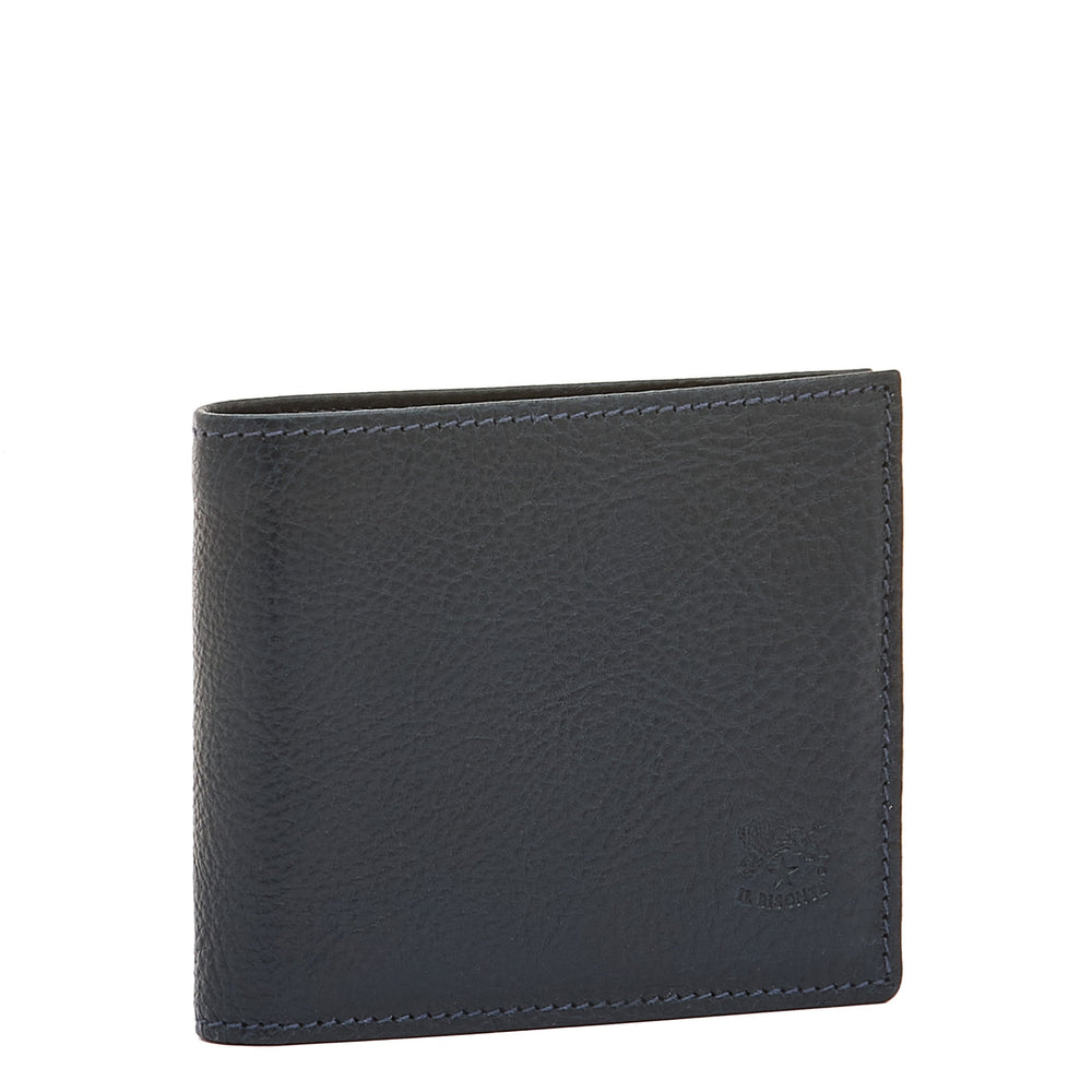 Portefeuille à deux volets pour homme en cuir couleur bleu
