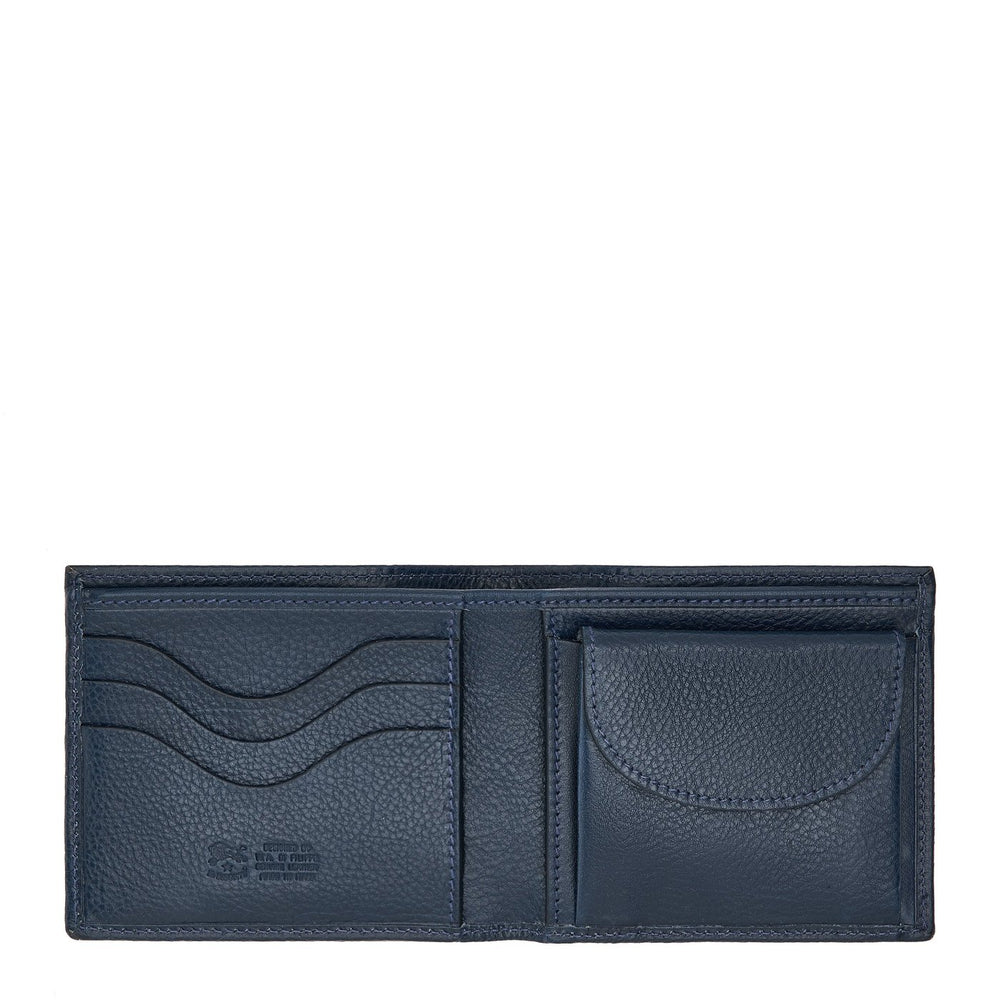 Portefeuille à deux volets pour homme en cuir couleur bleu