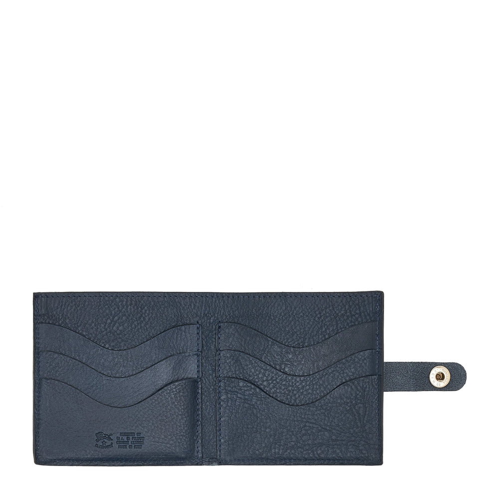 Men's bi-fold wallet in calf leather color blue