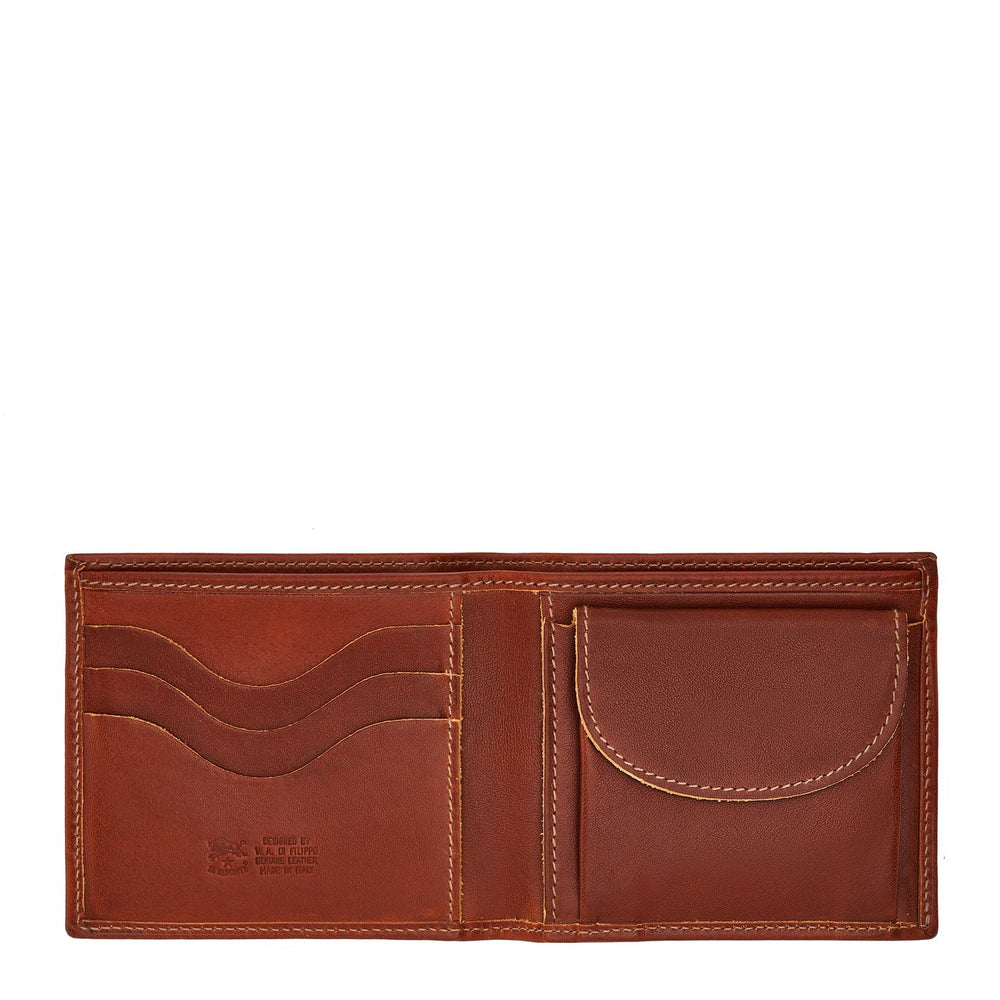 Men's bi-fold wallet in vintage leather color sepia