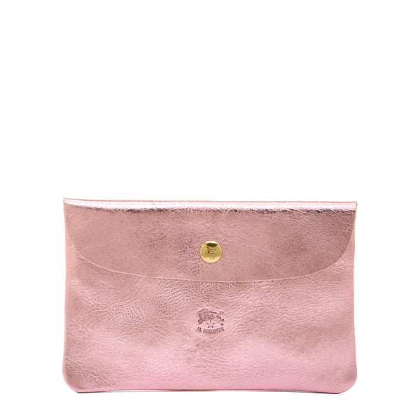 Étui en cuir métallisé couleur rose