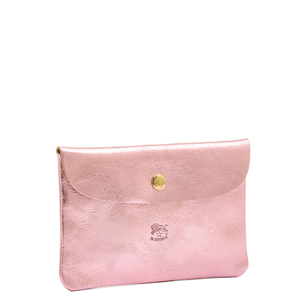 Étui en cuir métallisé couleur rose