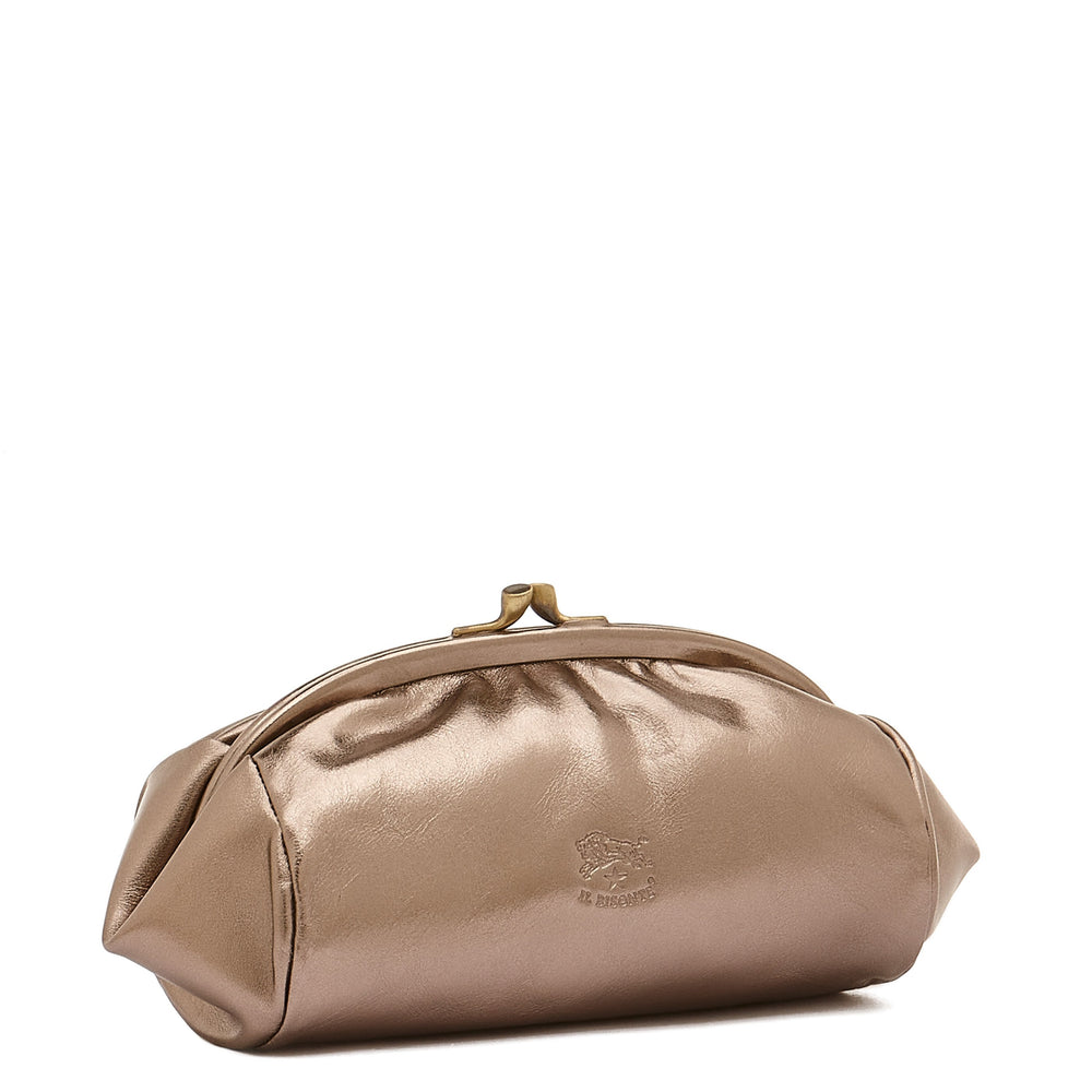 Étui pour femme en cuir métallisé couleur métallique bronze