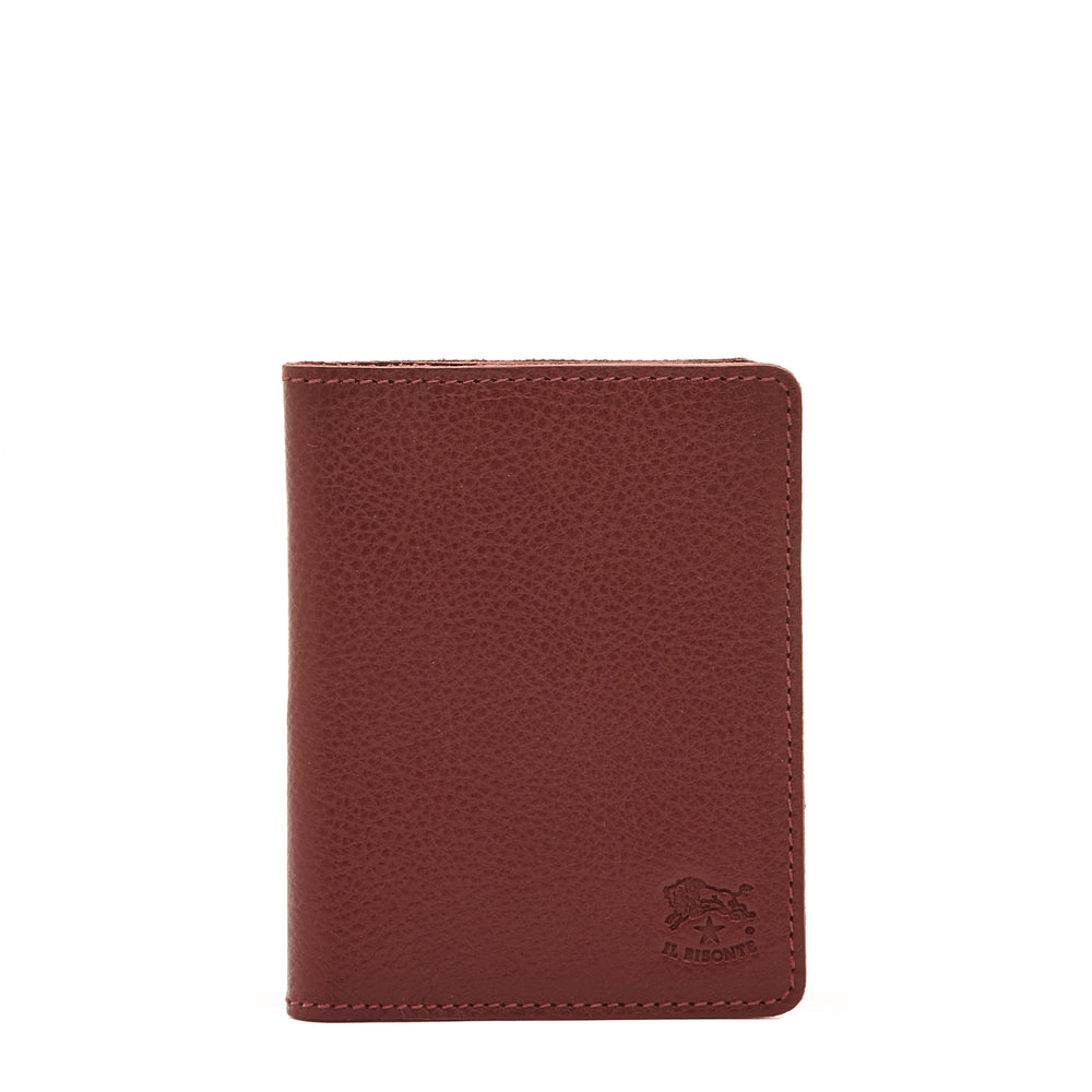 Card case in leather color black cherry