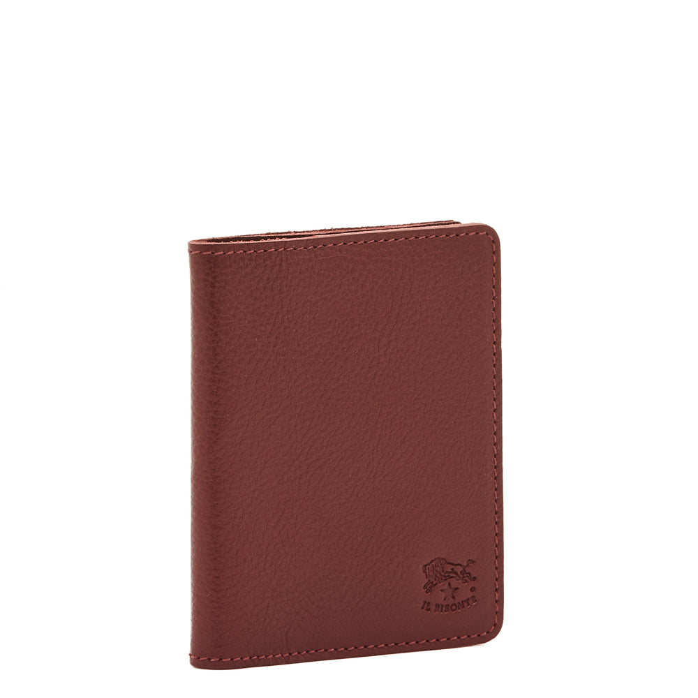 Card case in leather color black cherry