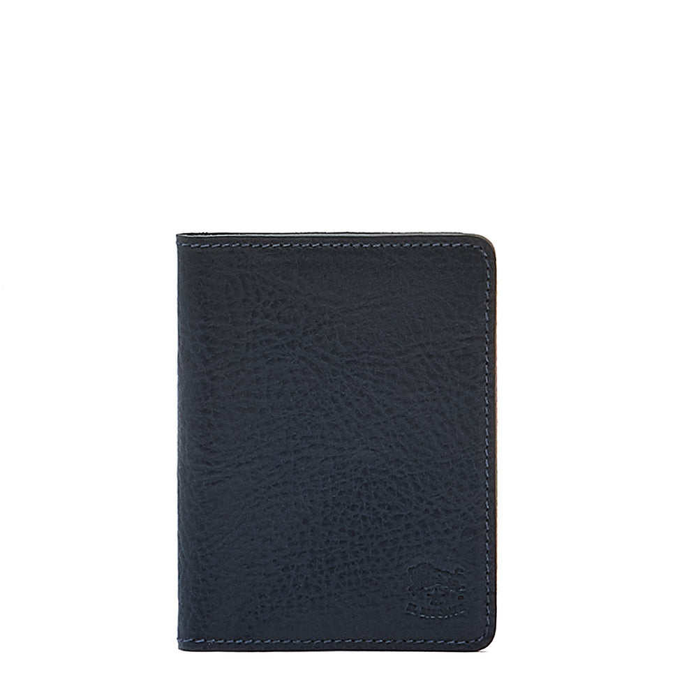 Card case in leather color blue