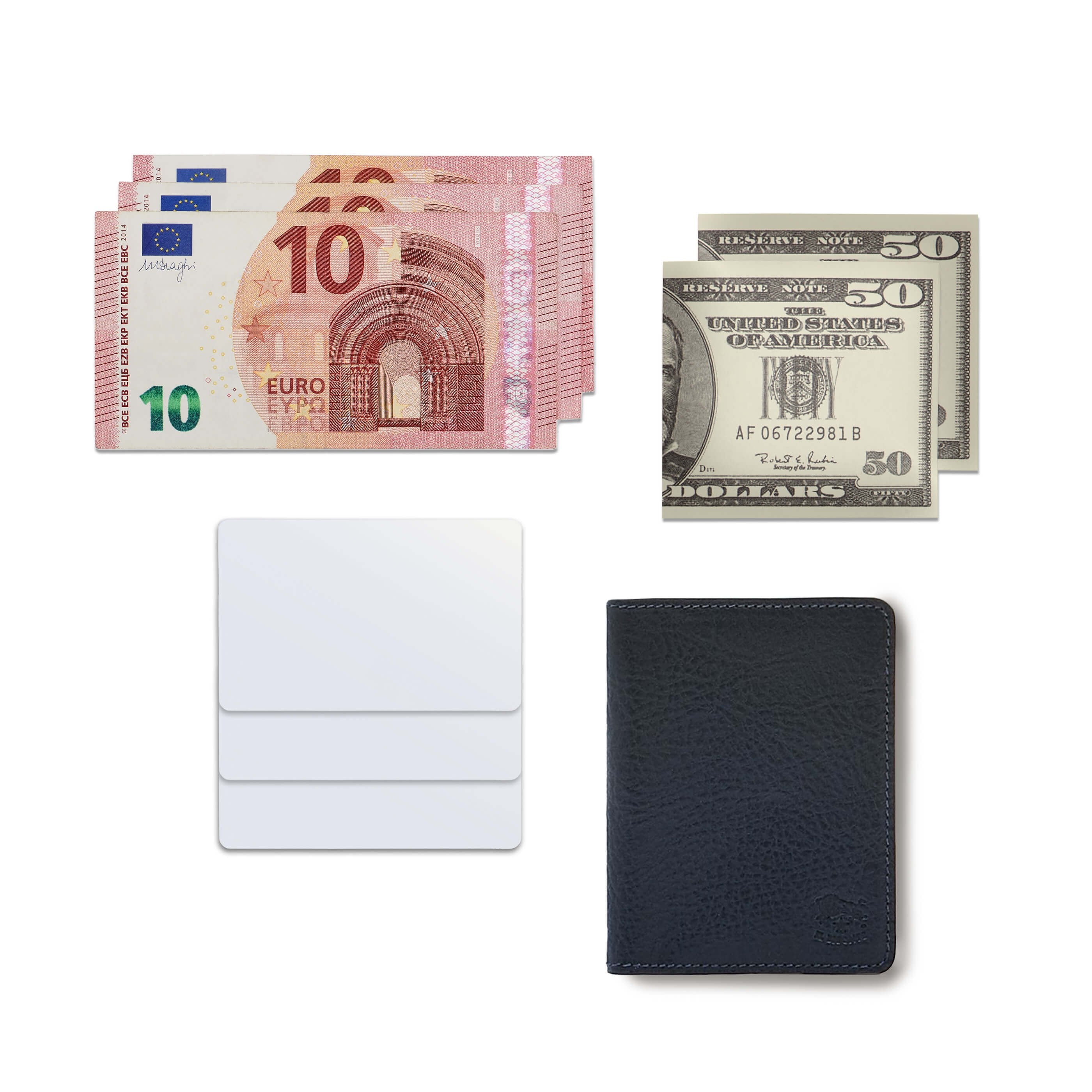 Card case in leather color blue