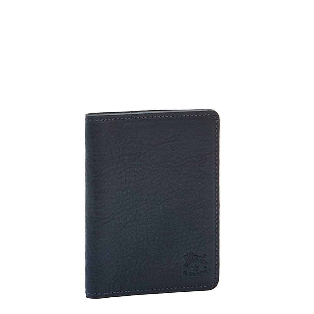Card case in leather color blue