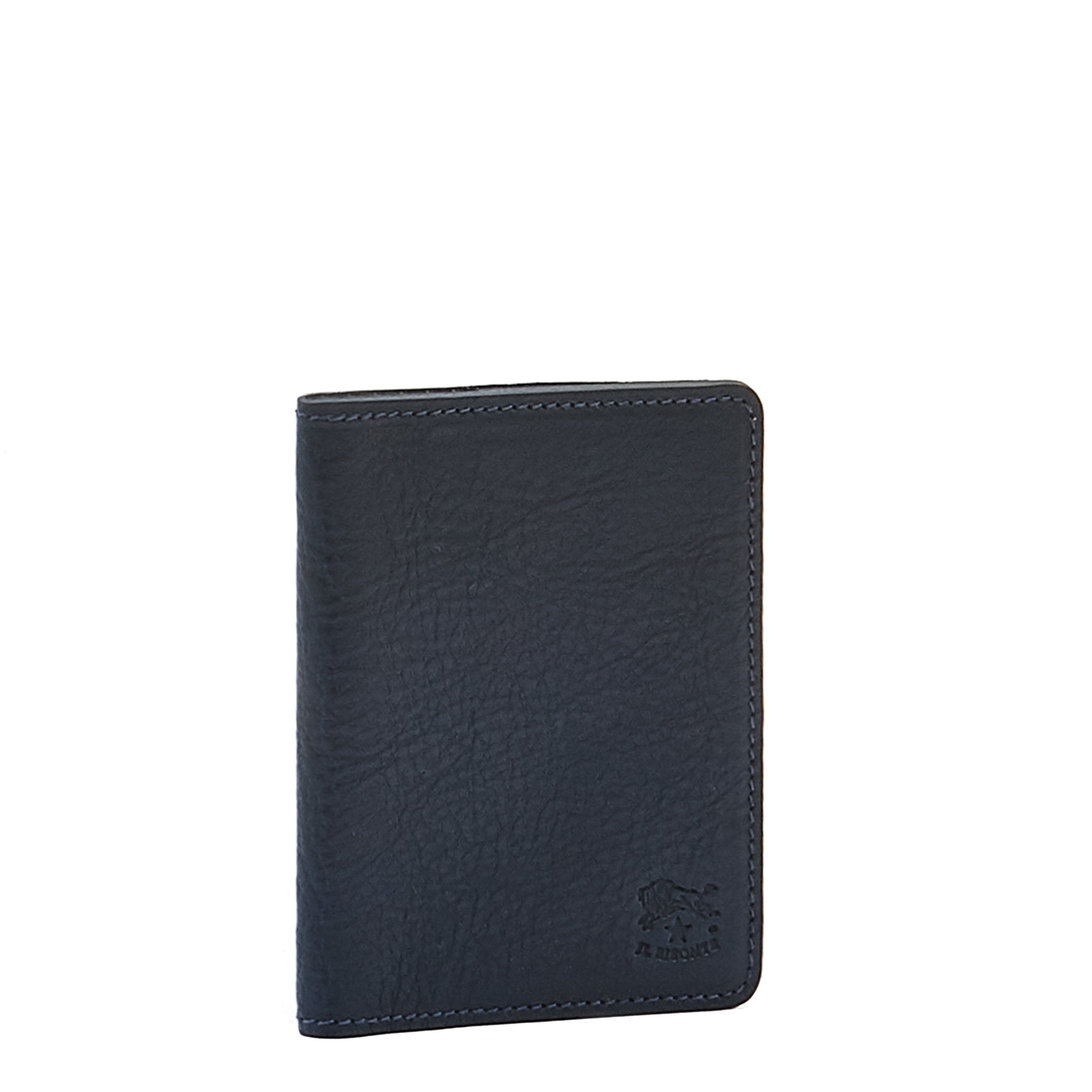Card case in leather color blue