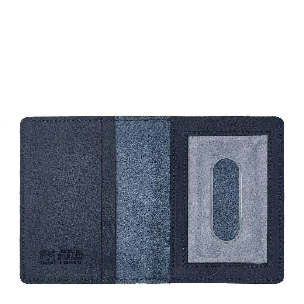 Card case in leather color blue