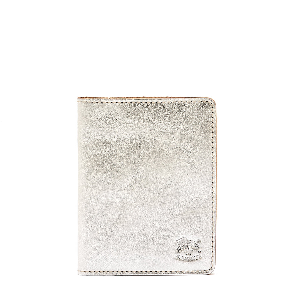 Card case in metallic leather color metallic silver