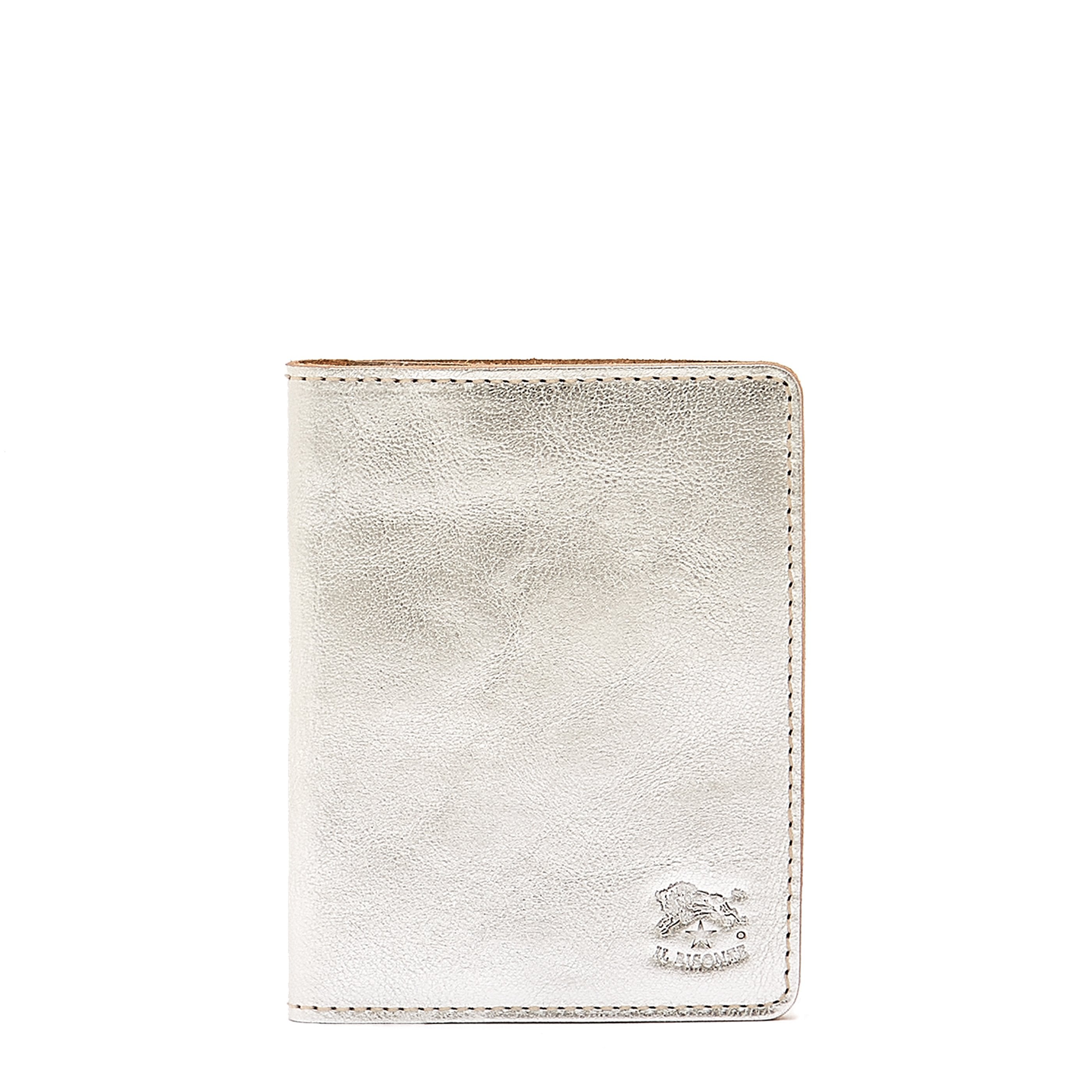 Card case in metallic leather color metallic silver