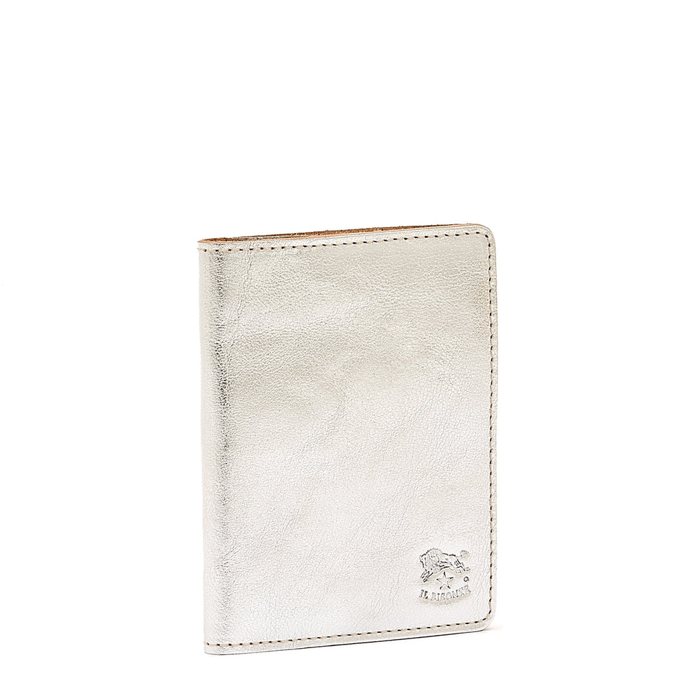 Card case in metallic leather color metallic silver