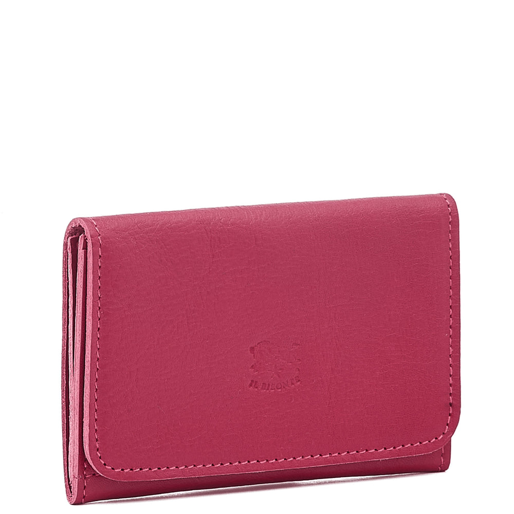 Card case in leather color cherry