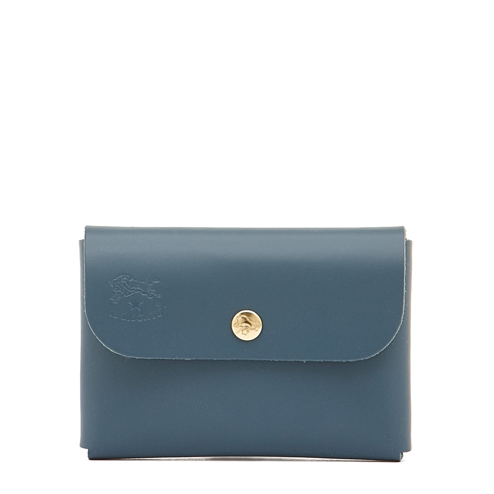 Card case in leather color blue denim