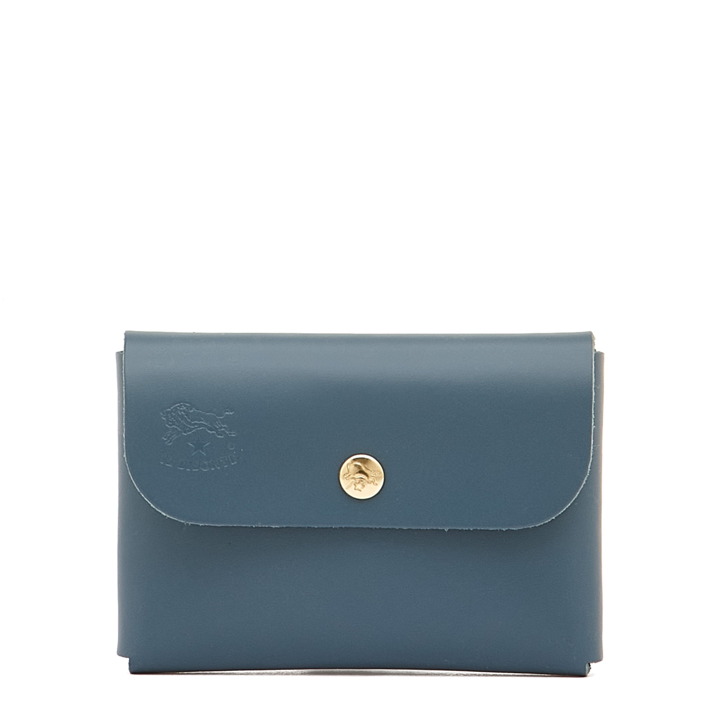 Card case in leather color blue denim