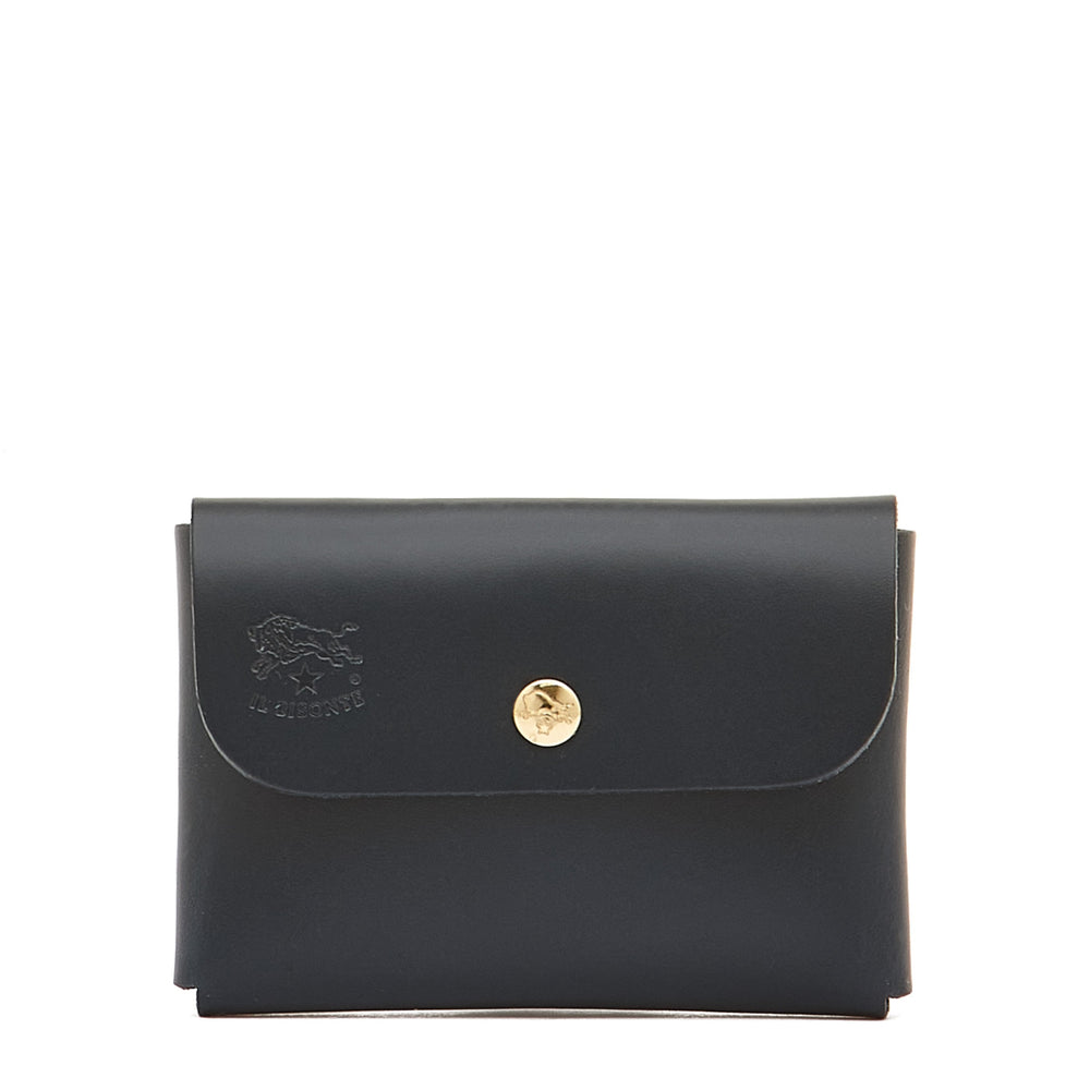Card case in leather color blue