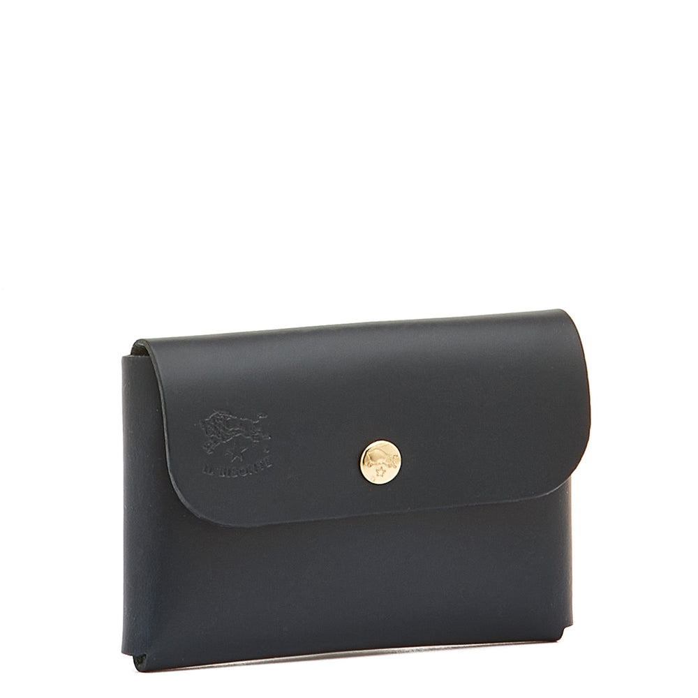 Card case in leather color blue