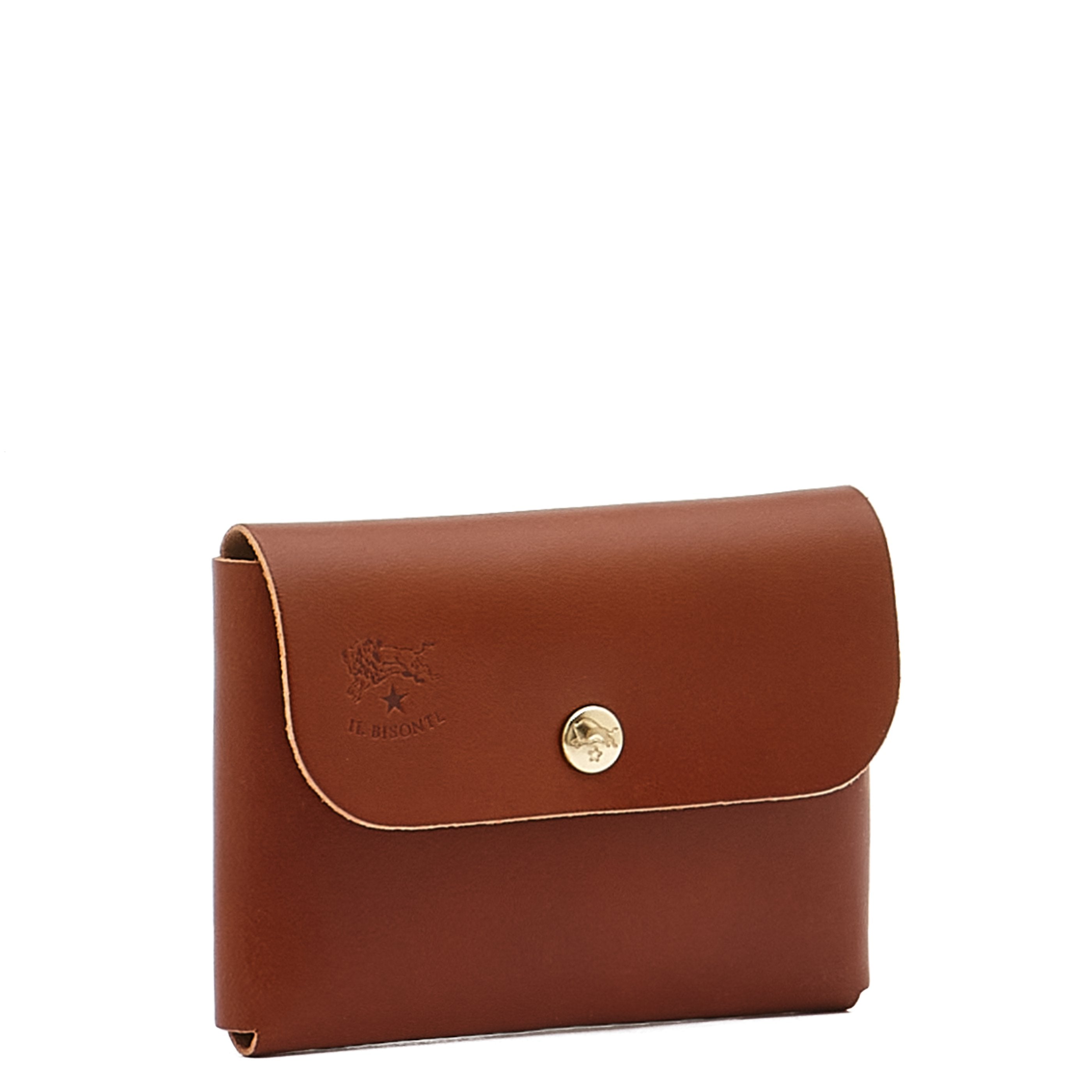 Card case in leather color sepia