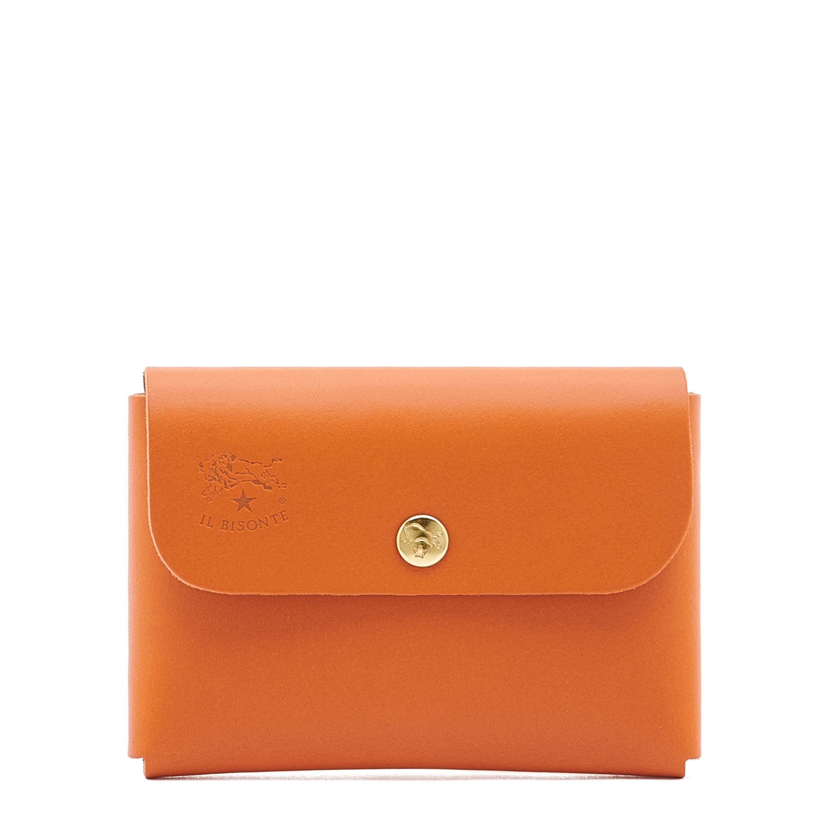 Card case in leather color orange