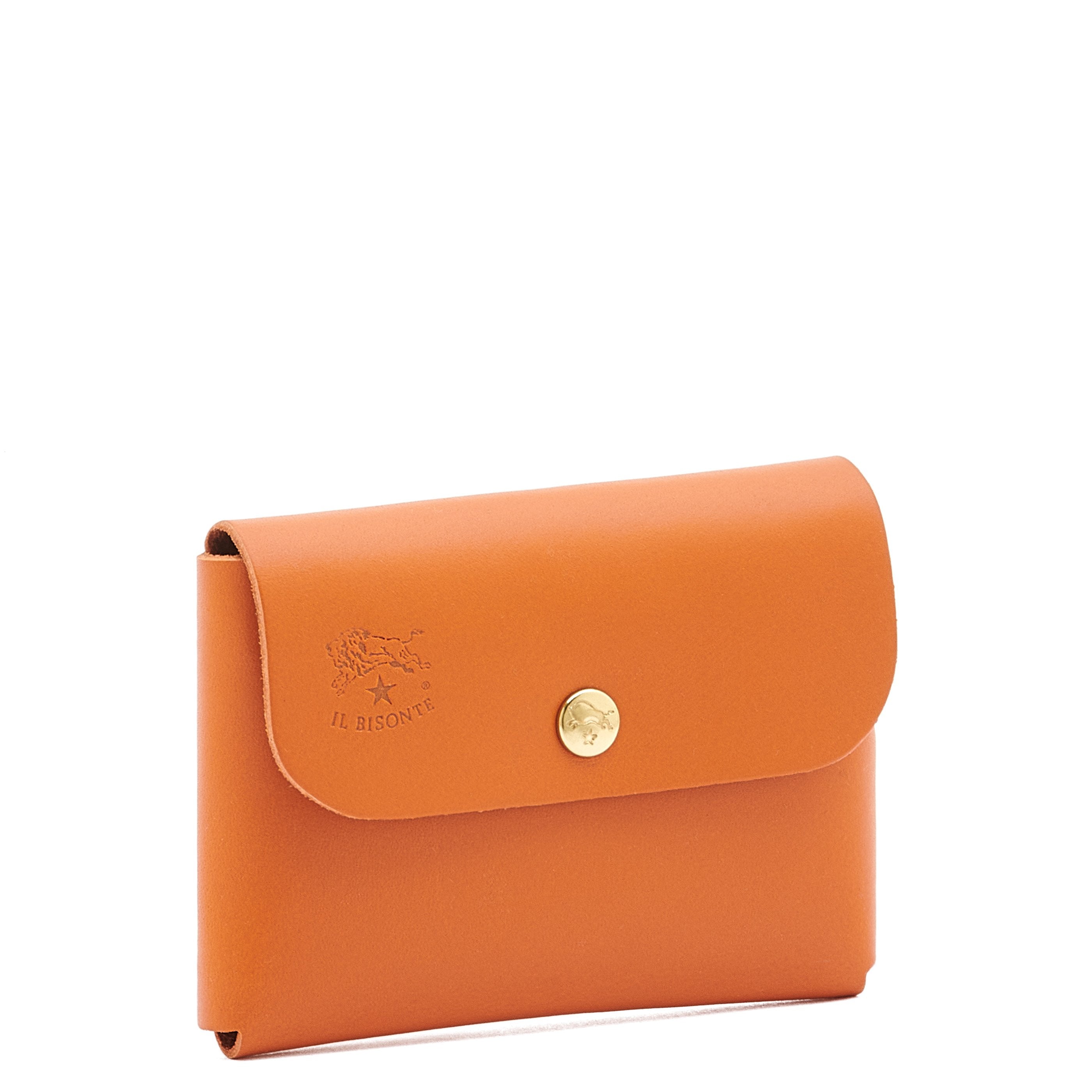 Card case in leather color orange
