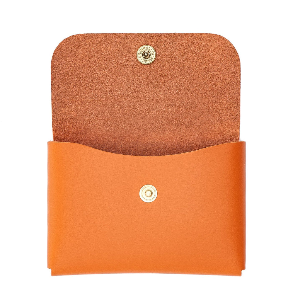 Card case in leather color orange