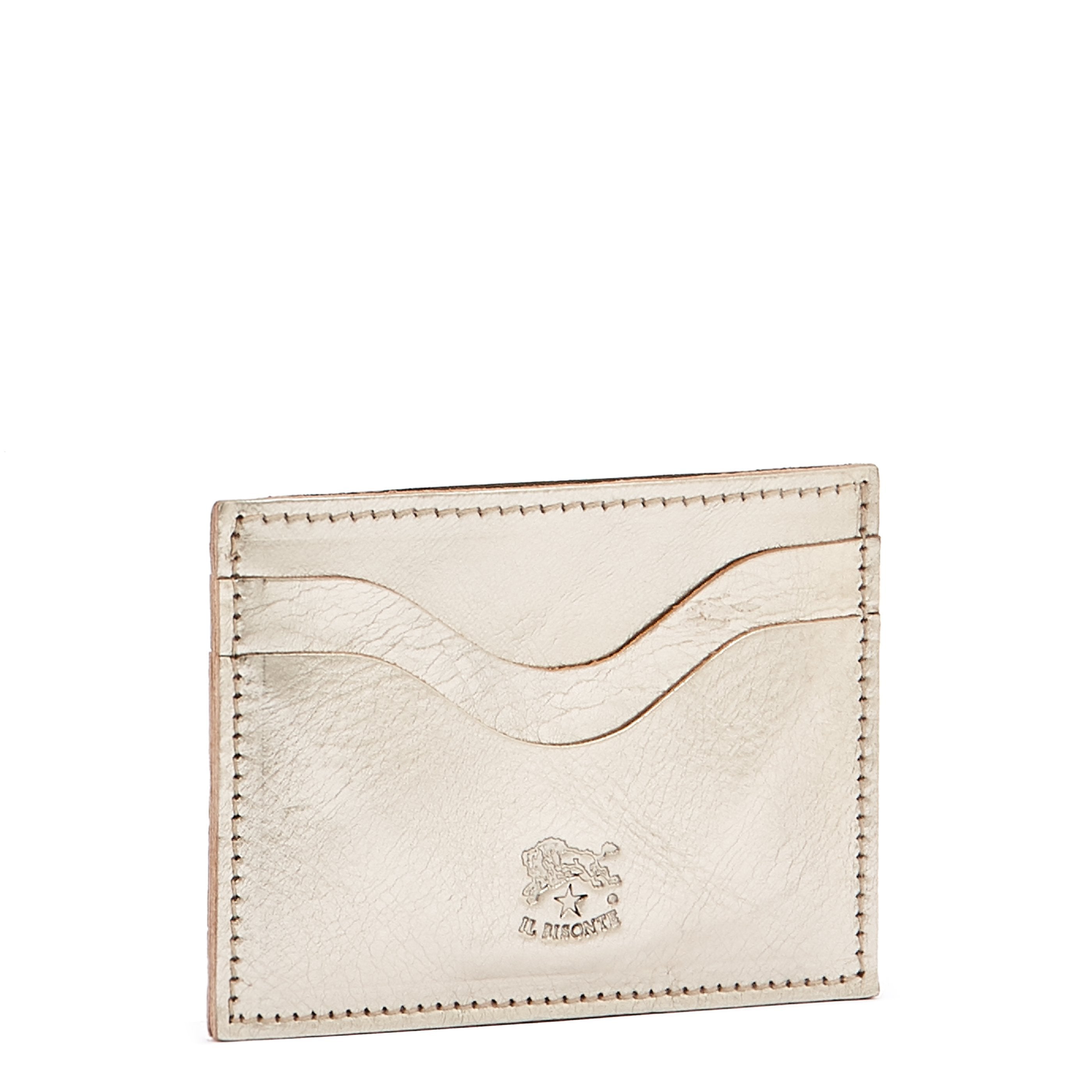 Salina | Porta carte in pelle metallizzata colore platino