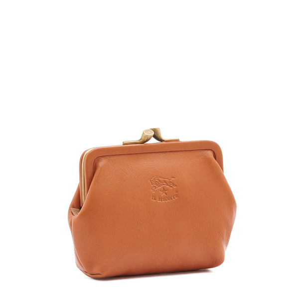 Women's coin purse in leather color caramel