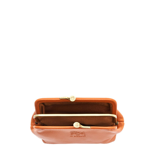 Women's coin purse in leather color caramel