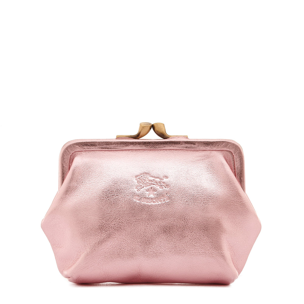 Porta spiccioli da donna in pelle metallizzata colore rosa