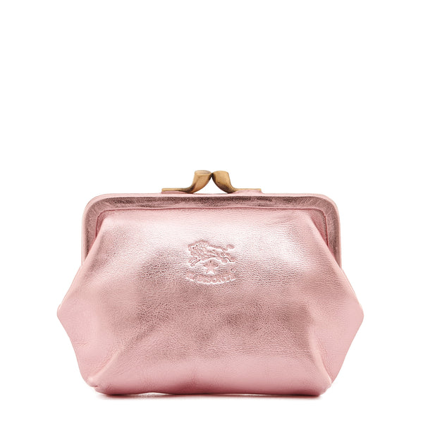 Porta spiccioli da donna in pelle metallizzata colore rosa