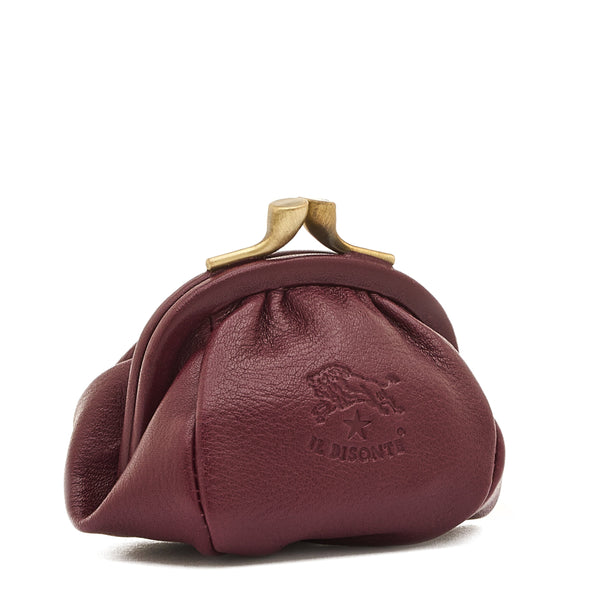 Porte monnaie pour femme en cuir couleur cerise noire