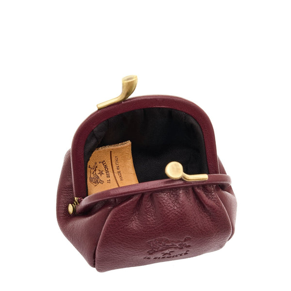 Porte monnaie pour femme en cuir couleur cerise noire