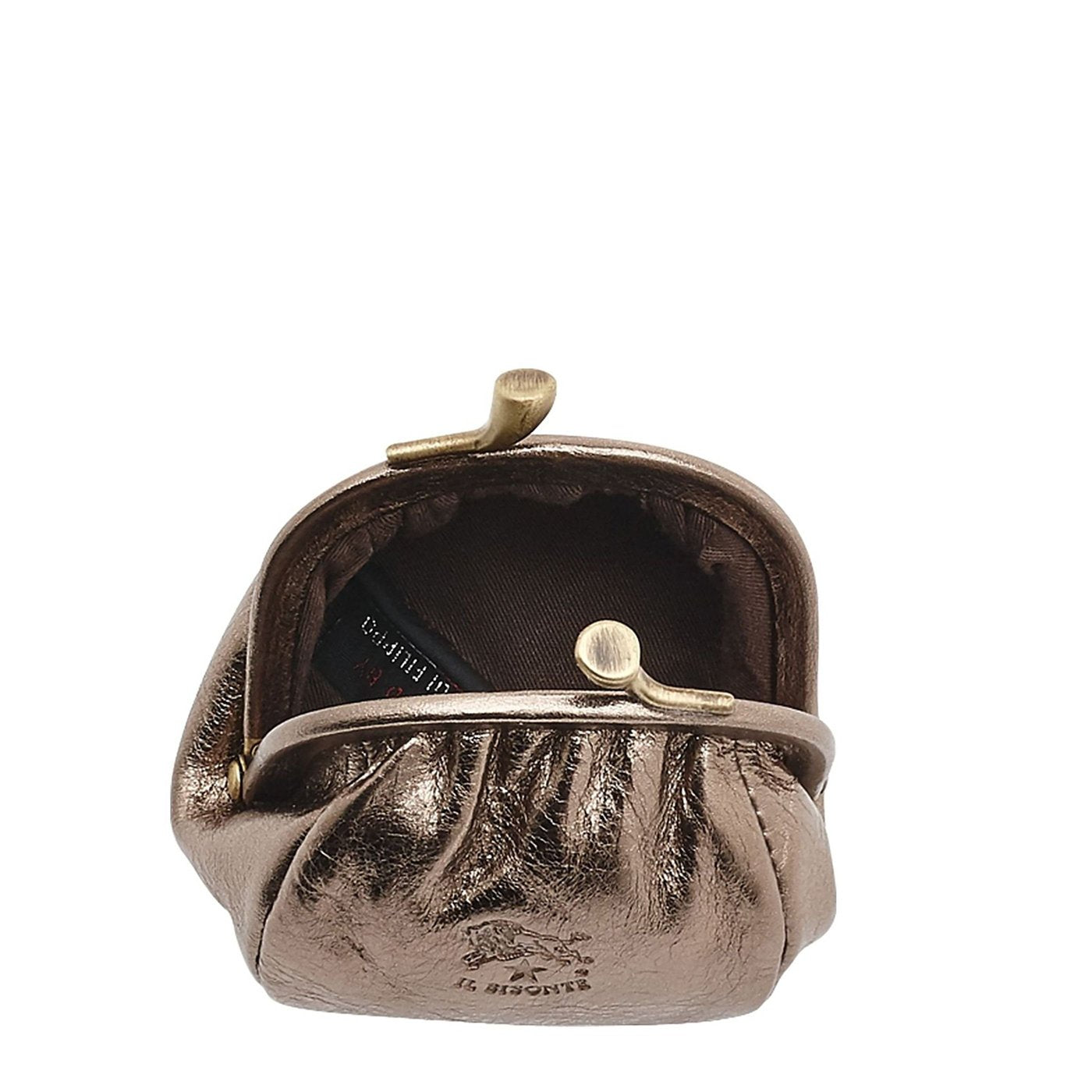 Women's coin purse in metallic leather color metallic bronze