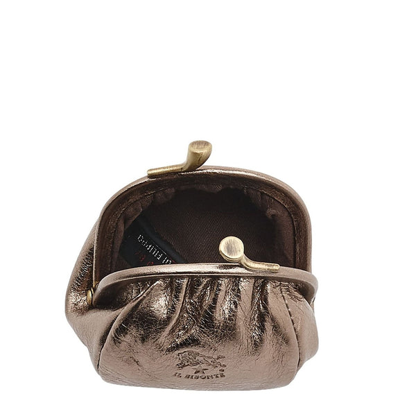 Porta spiccioli da donna in pelle metallizzata colore bronzo metallico