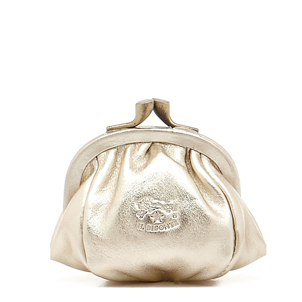 Women's coin purse in metallic leather color metallic platinum