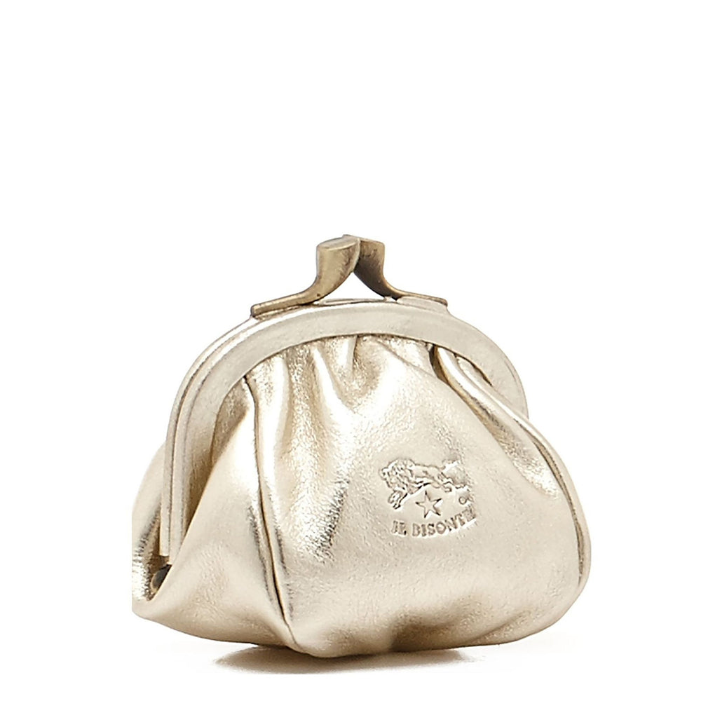 Women's coin purse in metallic leather color metallic platinum