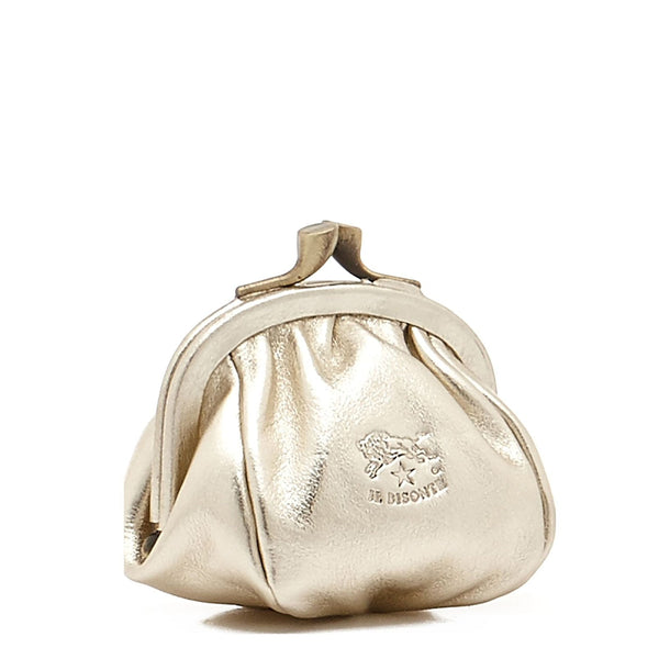 Porta spiccioli da donna in pelle metallizzata colore platino