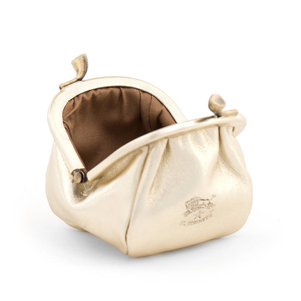Porta spiccioli da donna in pelle metallizzata colore platino