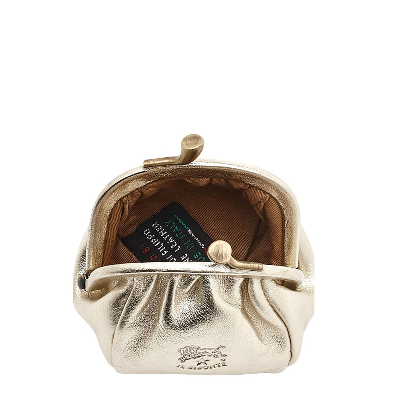 Women's coin purse in metallic leather color metallic platinum