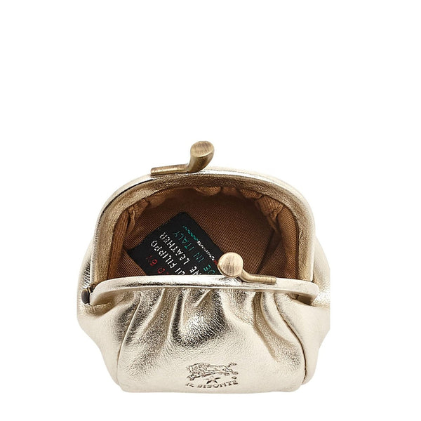 Porta spiccioli da donna in pelle metallizzata colore platino