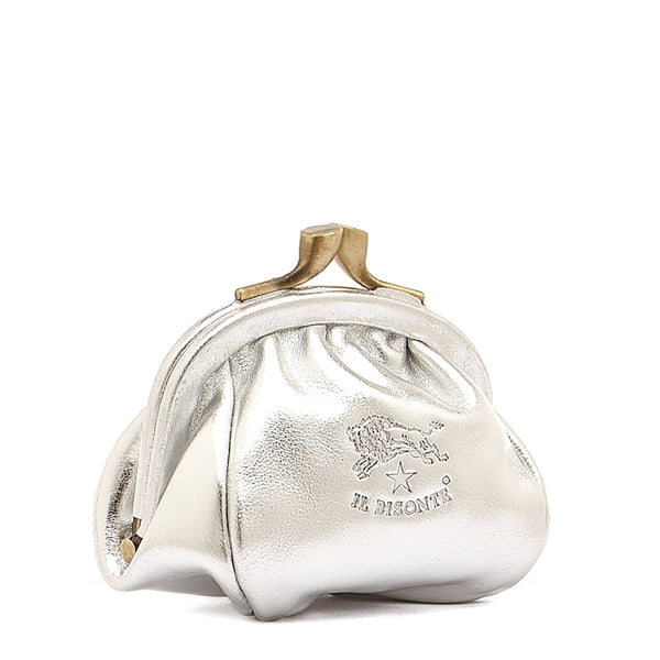 Porta spiccioli da donna in pelle metallizzata colore argento