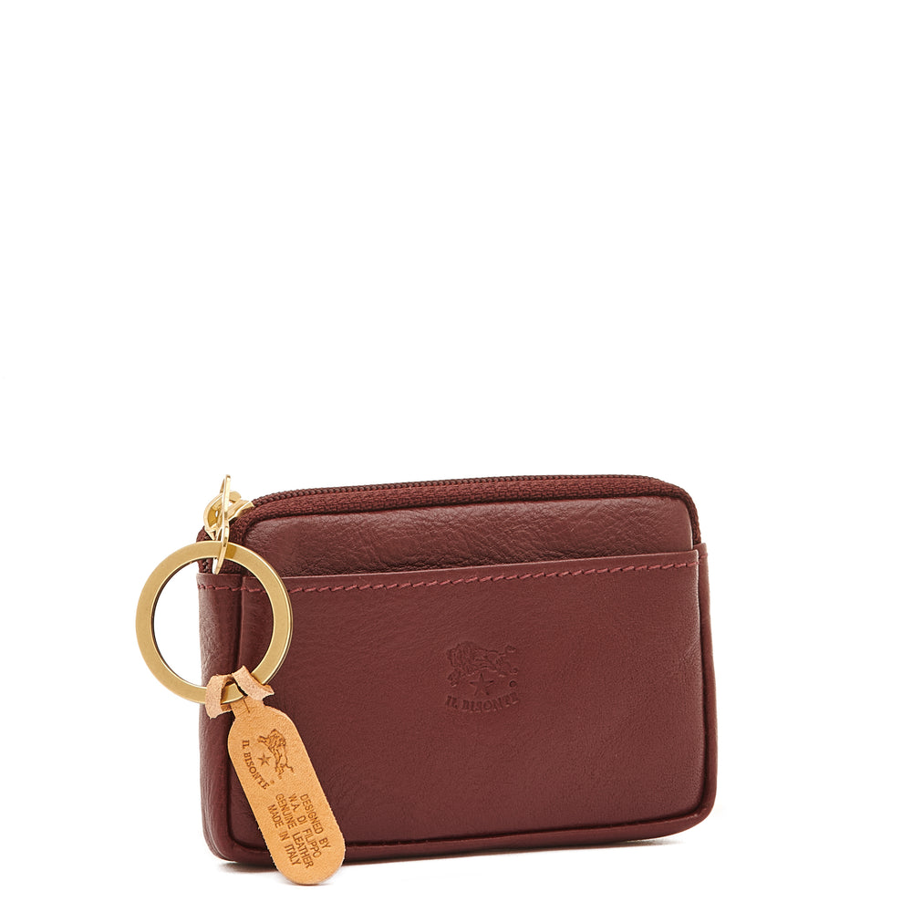 Porte monnaie en cuir couleur cerise noire