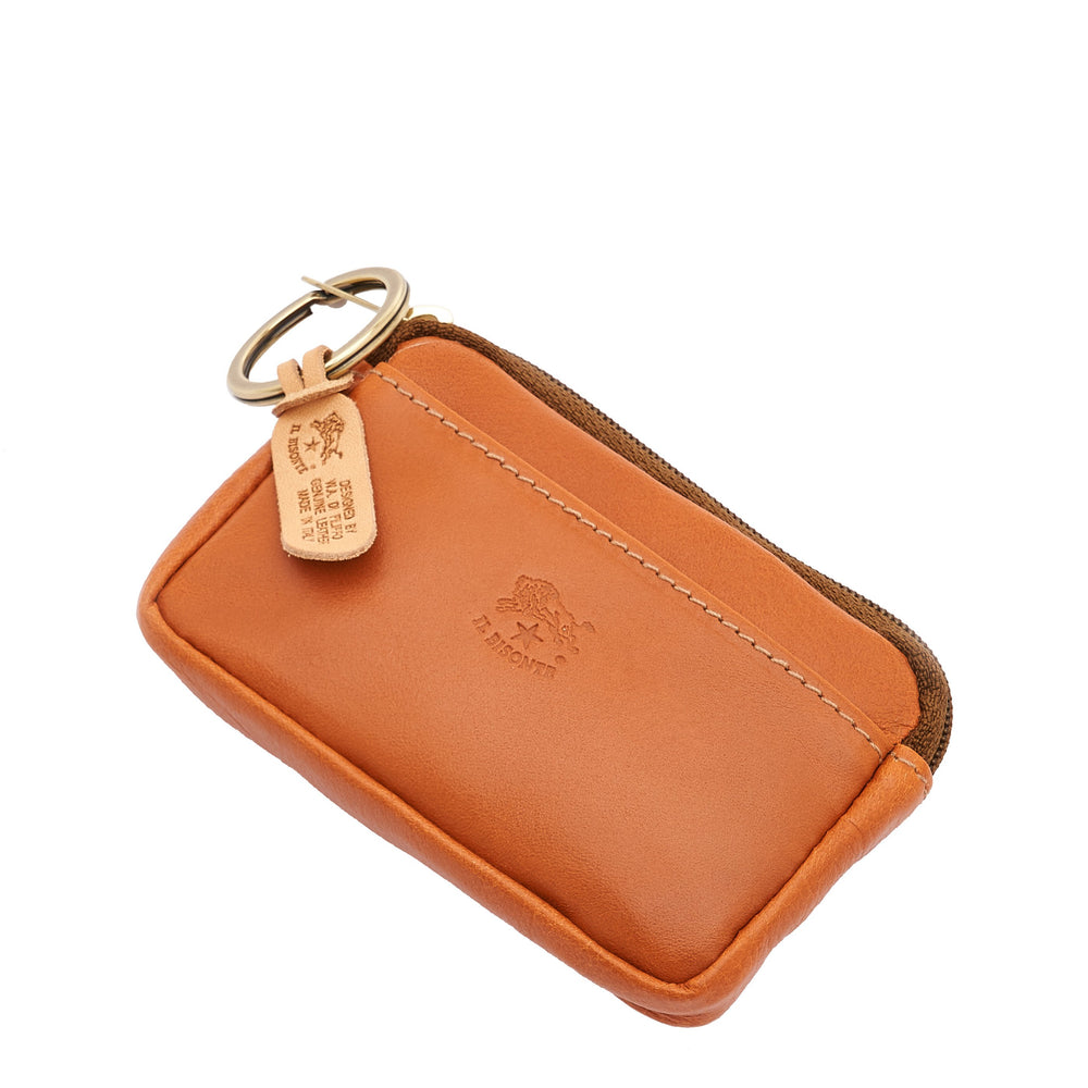 Coin purse in calf leather color caramel