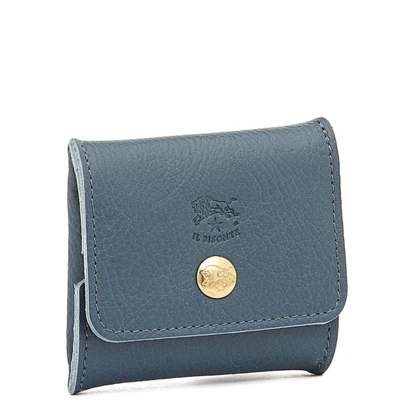 Coin purse in leather color blue denim