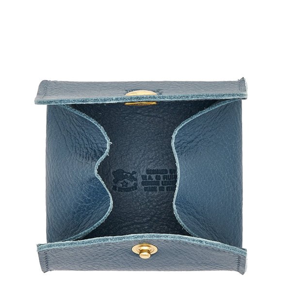 Coin purse in leather color blue denim
