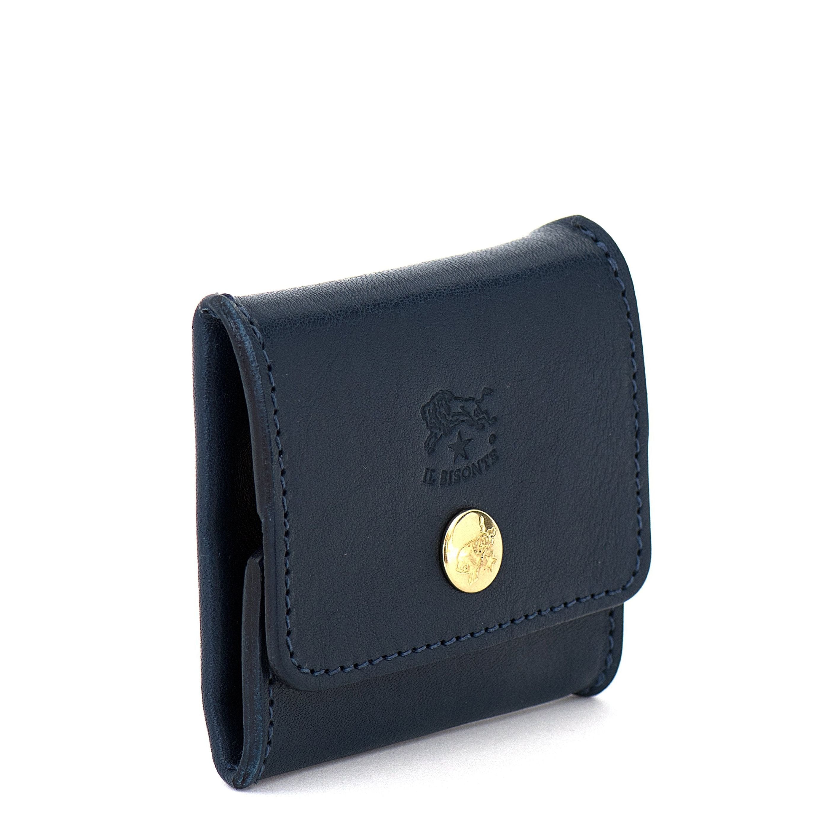 Porte monnaie en cuir couleur bleu